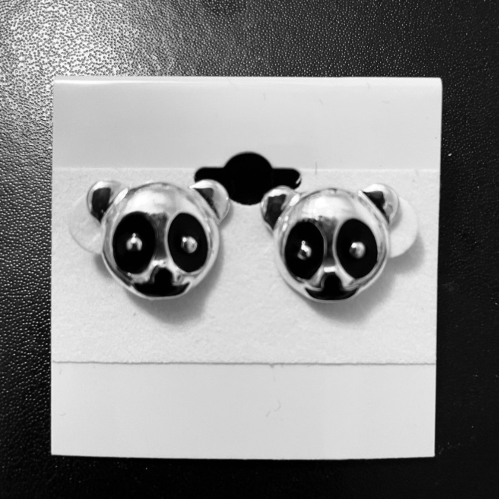 💗 Panda Bear Silver Stud Earrings NEW